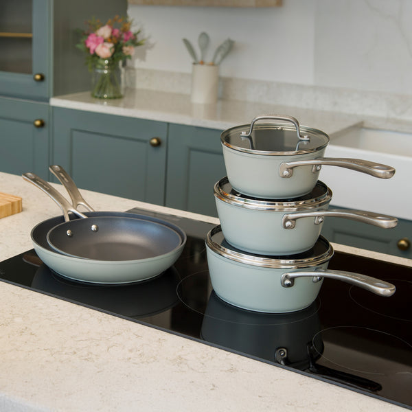 Laura Ashley 5 Pcs Non-Stick Cookware Set – 16/18/20cm Saucepans with Lids and 24/28cm Frying Pans – Forged Aluminum, PFOA-Free, Easy to Clean and Multi Hob Compatible Pan Set with 10-Year Guarantee