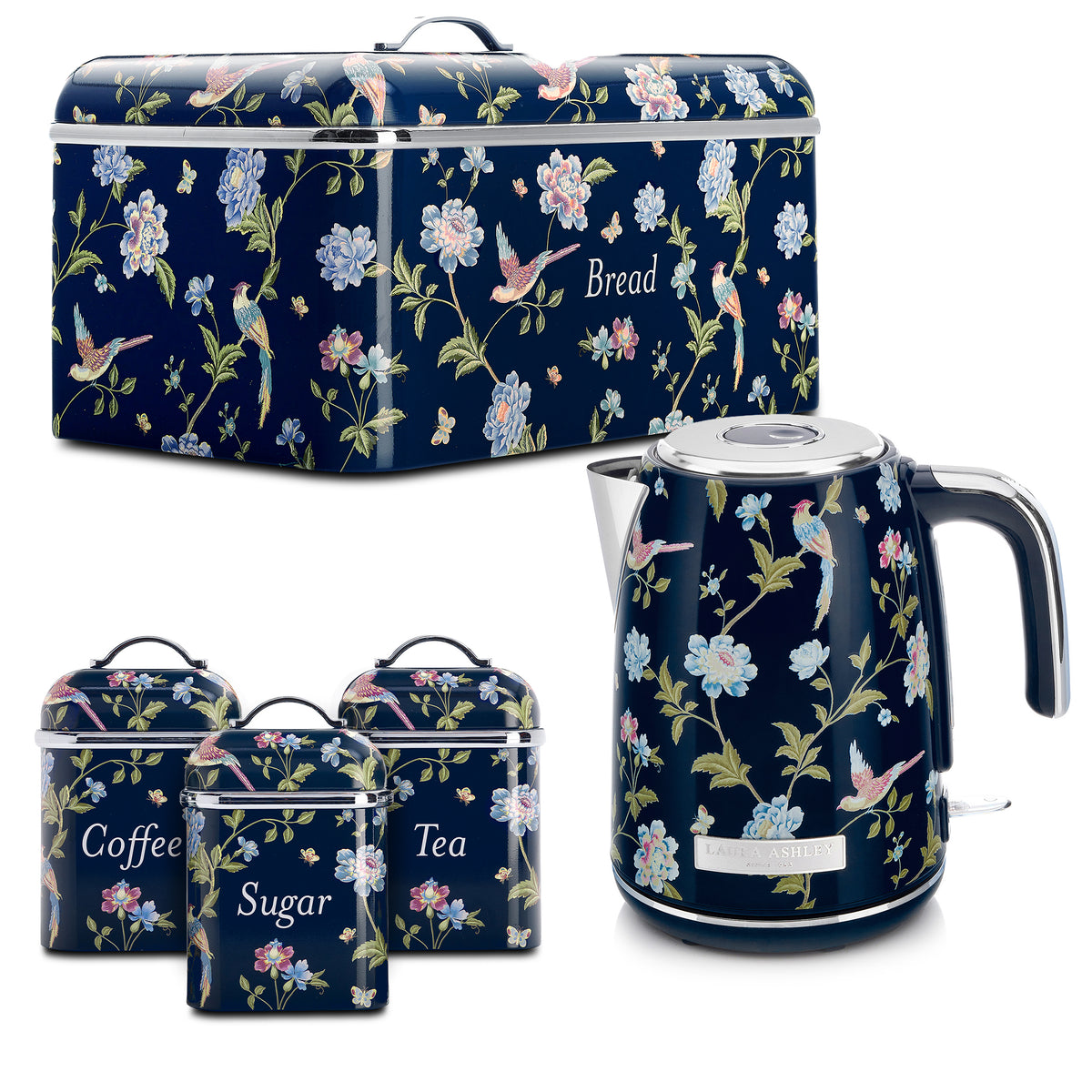 VQ x Laura Ashley Jug Kettle, Breadbin and 3 Canister Bundle
