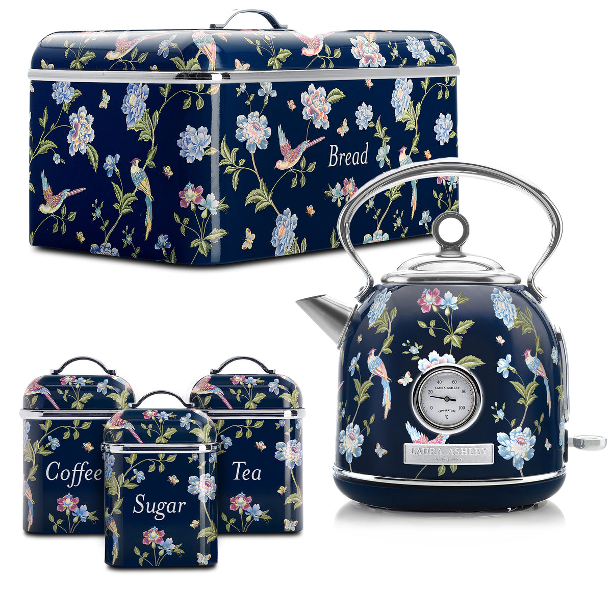 VQ x Laura Ashley Dome Kettle, Breadbin and 3 Canister Bundle
