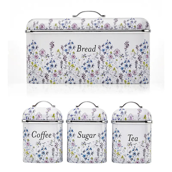 VQ x Laura Ashley Wild Meadow Bread Bin and 3 Tin Canister Bundle
