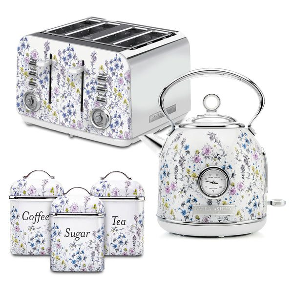 Laura Ashley 1.7L Dome Kettle & 4-Slice Toaster with Canister Set