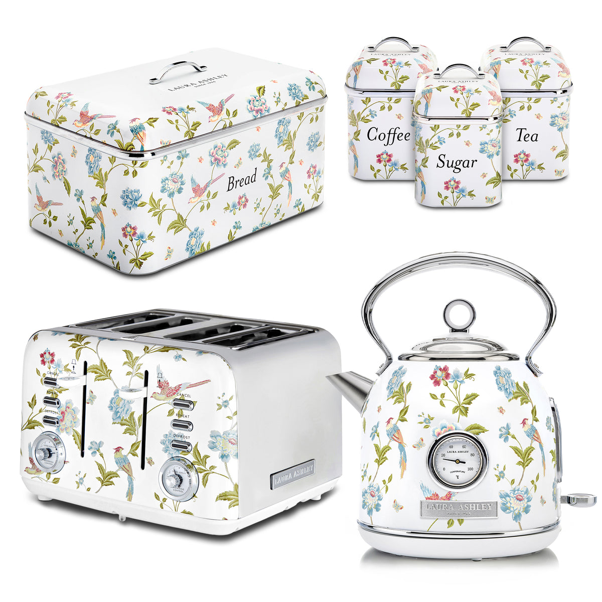 Laura Ashley Dome Kettle, 4-Slice Toaster, Breadbin & Canister Set