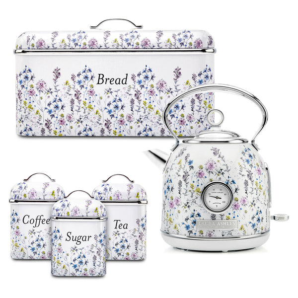 Laura Ashley Dome Kettle, Breadbin and 3 Canister Bundle