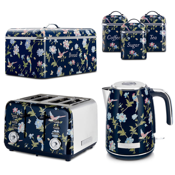 Laura Ashley Jug Kettle, 4-Slice Toaster, Breadbin & Canister Bundle