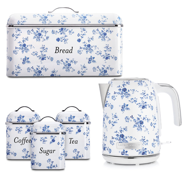 Laura Ashley Jug Kettle, Breadbin and 3 Canister Bundle