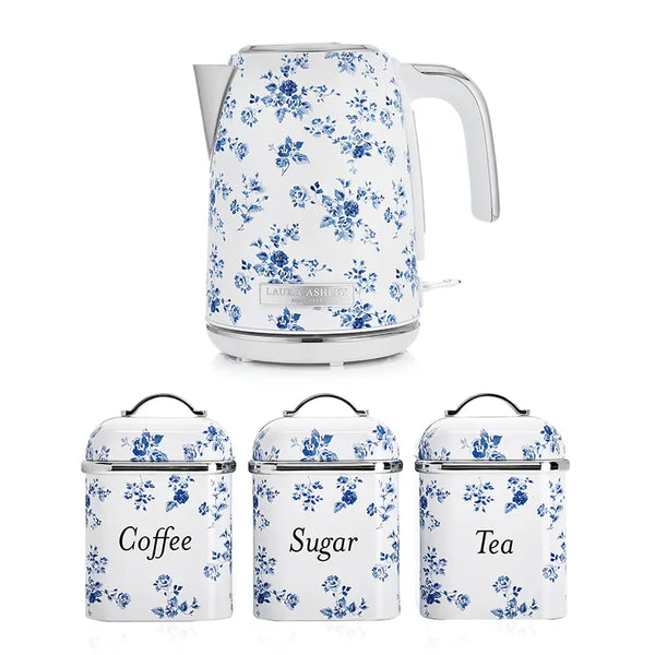 VQ x Laura Ashley Jug Kettle and 3 Tin Canister Bundle Set