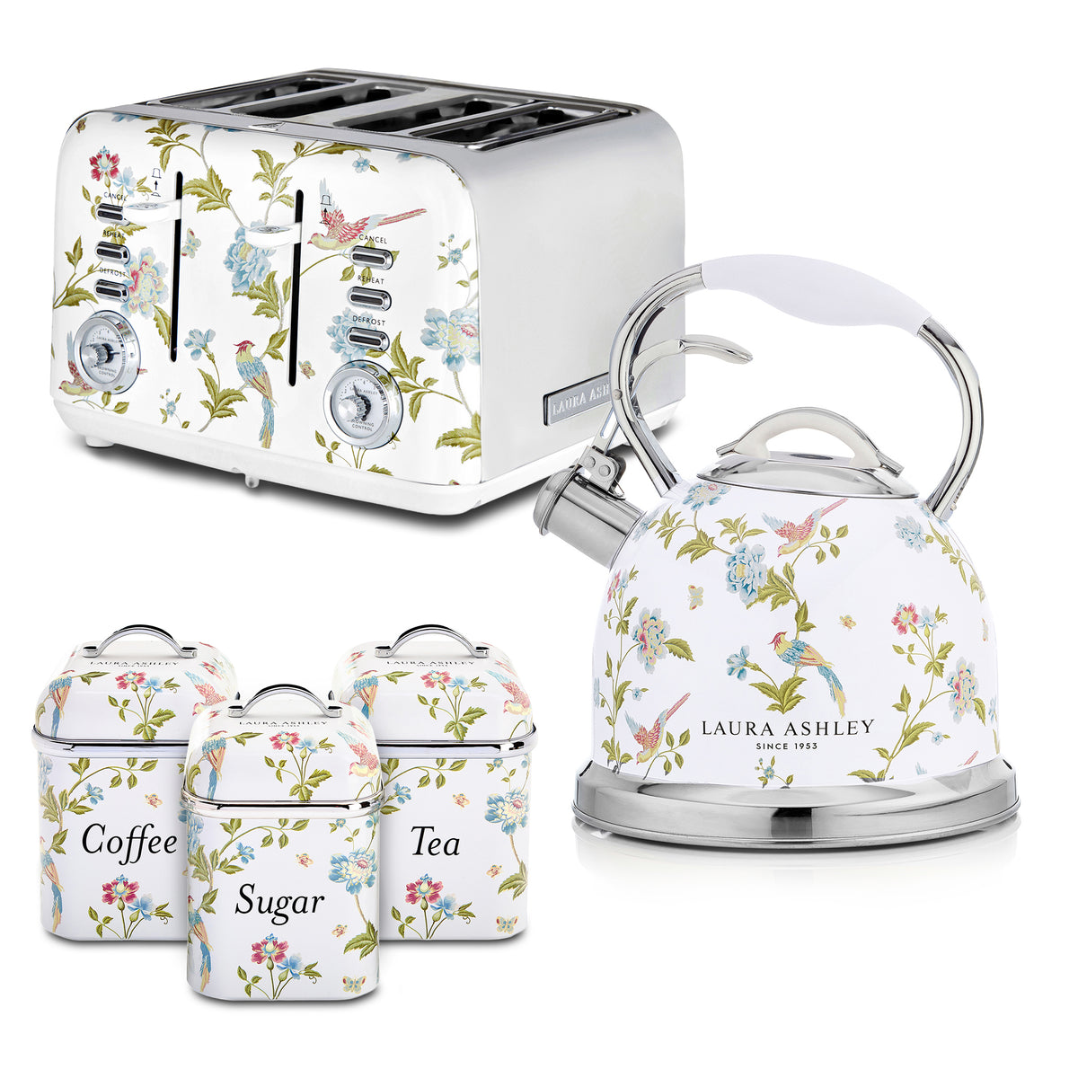 2.5L Stove Top Kettle, 4-Slice Toaster & 3 Canister Set Bundle – Laura Ashley