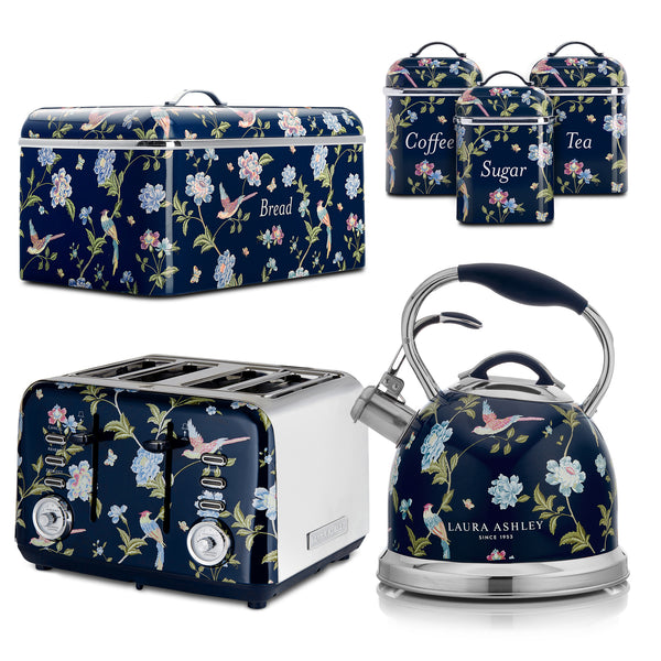 Laura Ashley Stovetop Kettle, 4-Slice Toaster, Breadbin & Canister Set