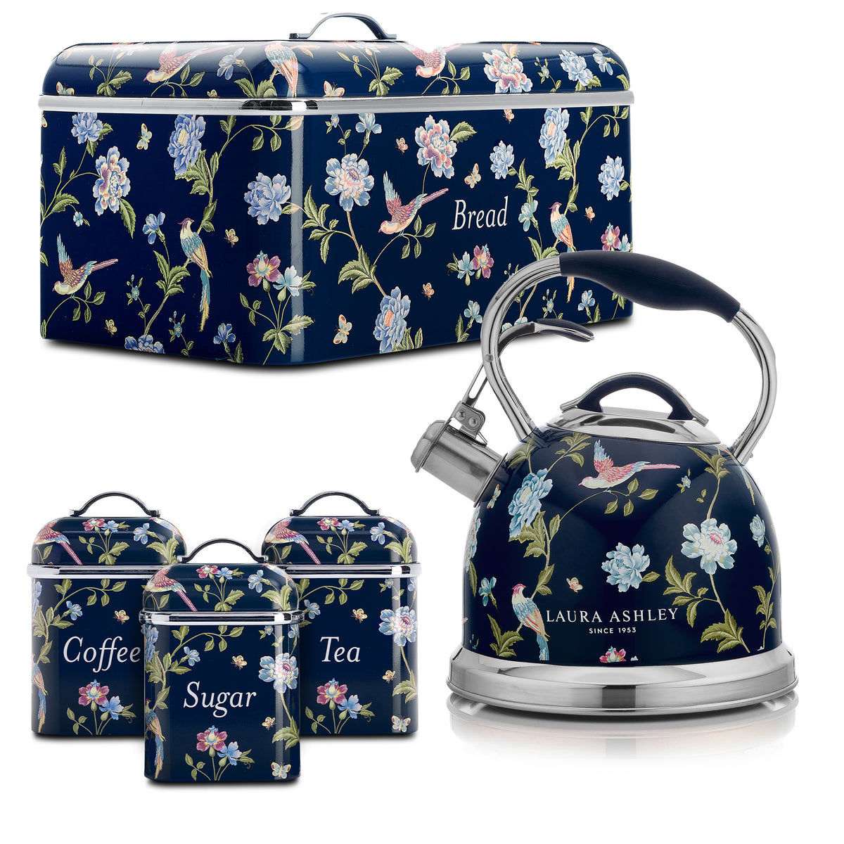 Laura Ashley Stovetop Kettle, Breadbin & Canister Bundle