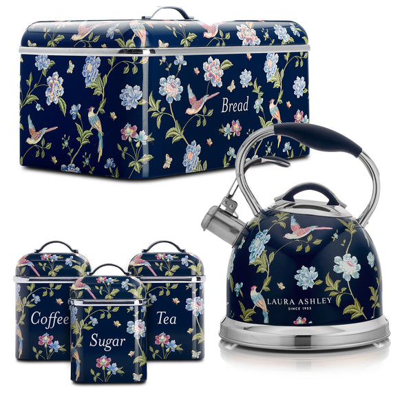 Laura Ashley Stovetop Kettle, Breadbin & Canister Bundle
