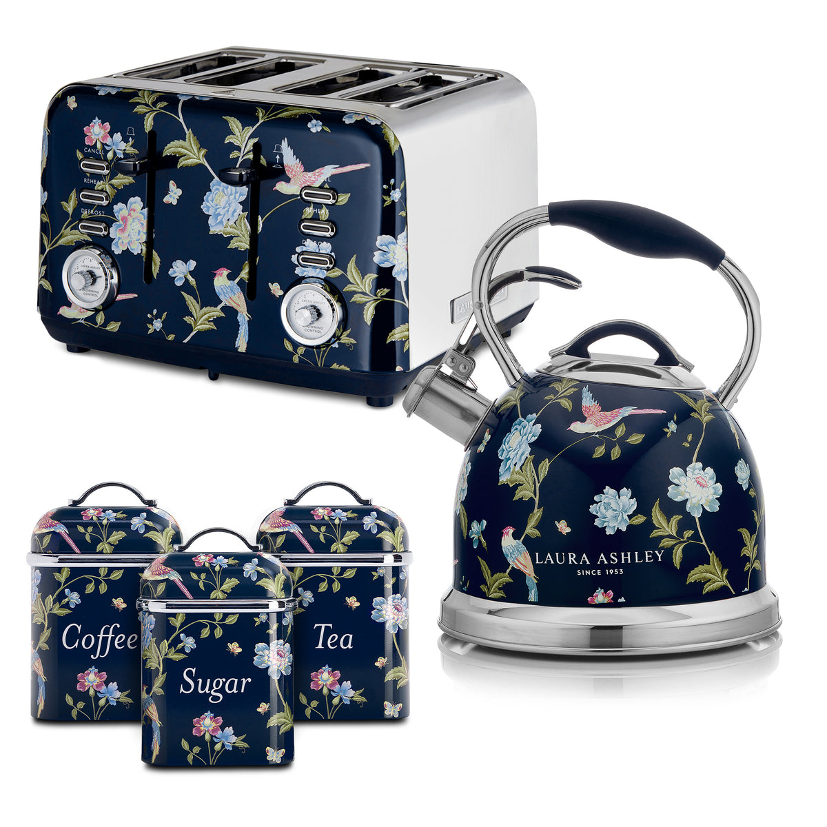 2.5L Stove Top Kettle, 4-Slice Toaster & 3 Canister Set Bundle – Laura Ashley