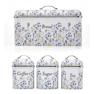 VQ x Laura Ashley Wild Meadow Bread Bin and 3 Tin Canister Bundle