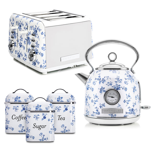 Laura Ashley 1.7L Dome Kettle & 4-Slice Toaster with Canister Set