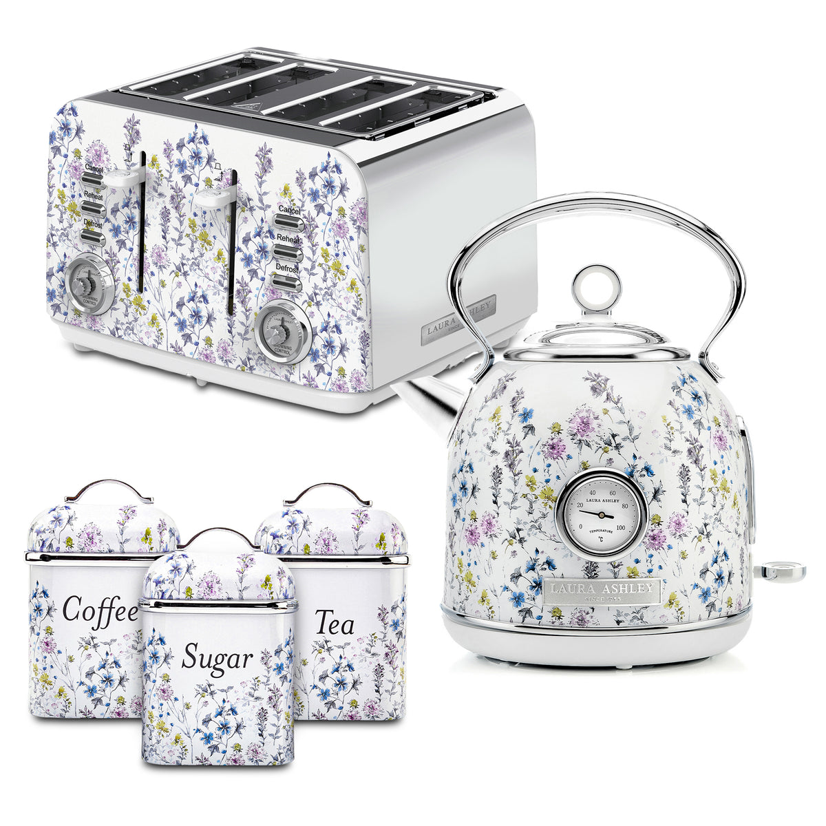 1.7L Dome Kettle & 4-Slice Toaster with Canister Set – Laura Ashley