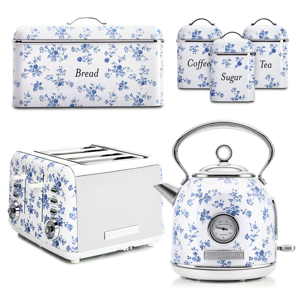 Laura Ashley Dome Kettle, 4-Slice Toaster, Breadbin & Canister Set