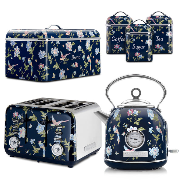 Laura Ashley Dome Kettle, 4-Slice Toaster, Breadbin & Canister Set