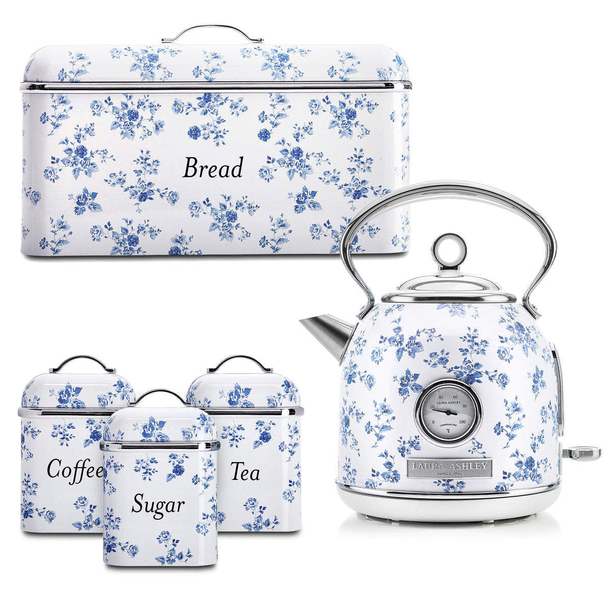VQ x Laura Ashley Dome Kettle, Breadbin and 3 Canister Bundle