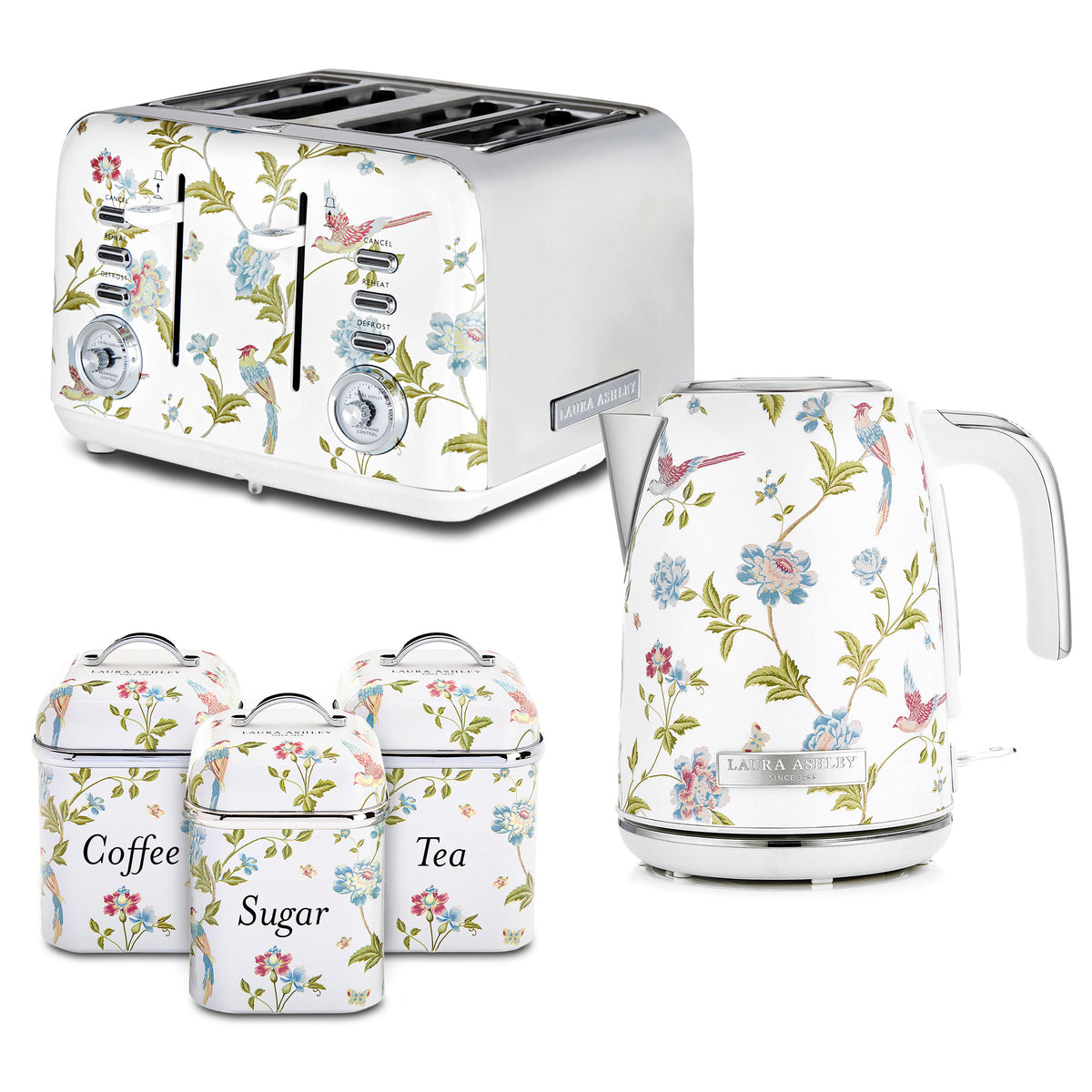 Laura Ashley 1.7L Jug Kettle & 4-Slice Toaster with Canister Set