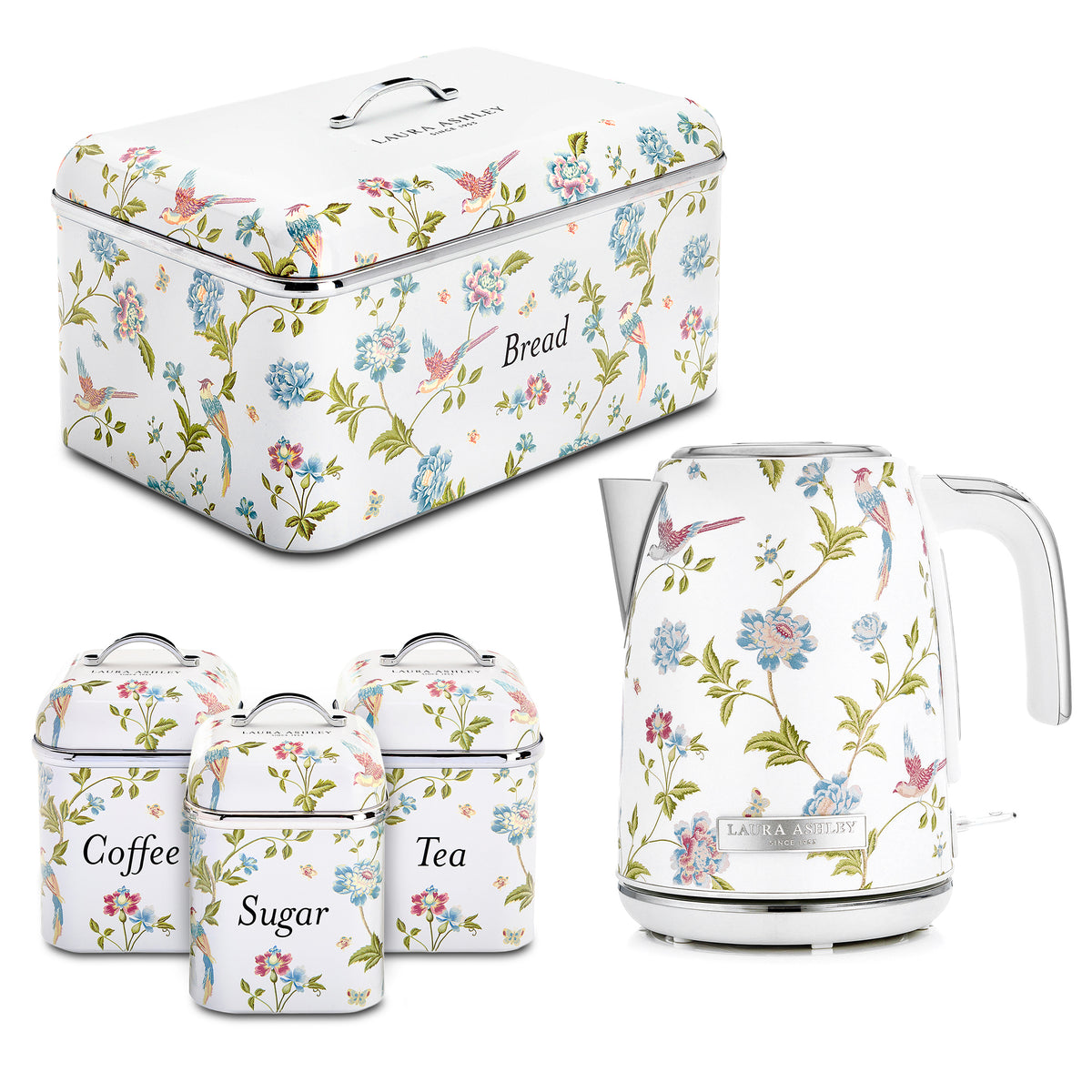 Laura Ashley Jug Kettle, Breadbin and 3 Canister Bundle