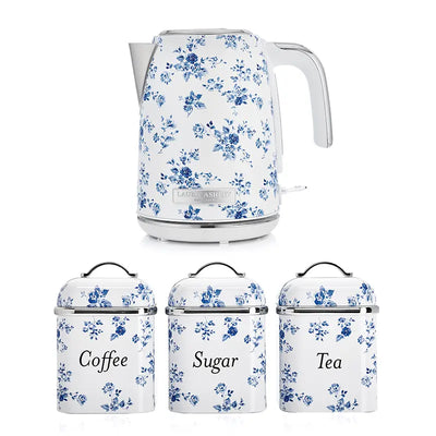VQ x Laura Ashley Jug Kettle and 3 Tin Canister Bundle Set