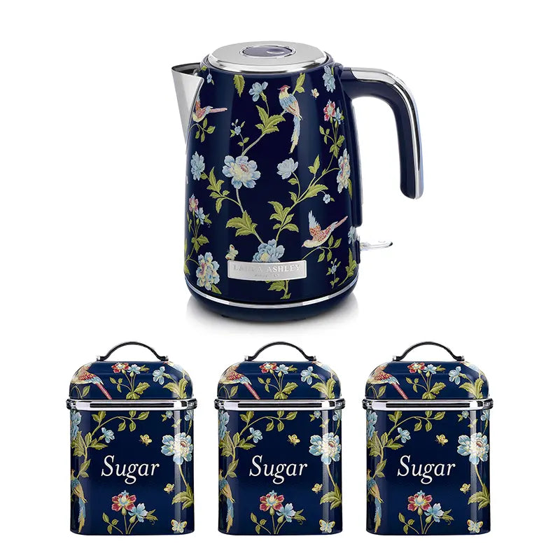 VQ x Laura Ashley Jug Kettle and 3 Tin Canister Bundle Set