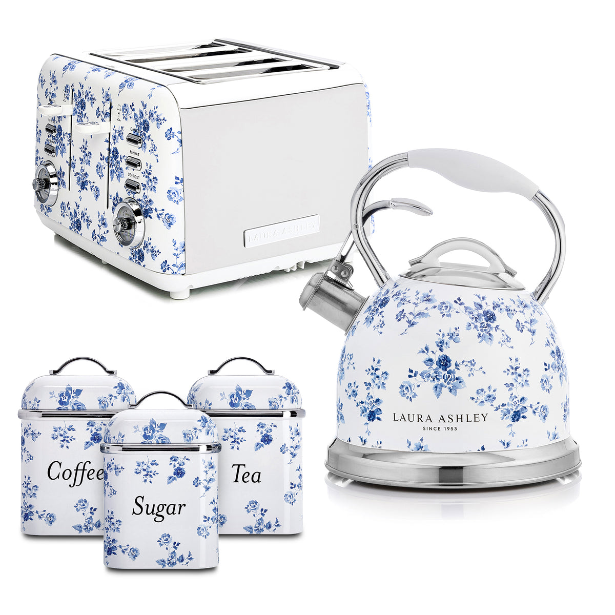 2.5L Stove Top Kettle, 4-Slice Toaster & 3 Canister Set Bundle – Laura Ashley