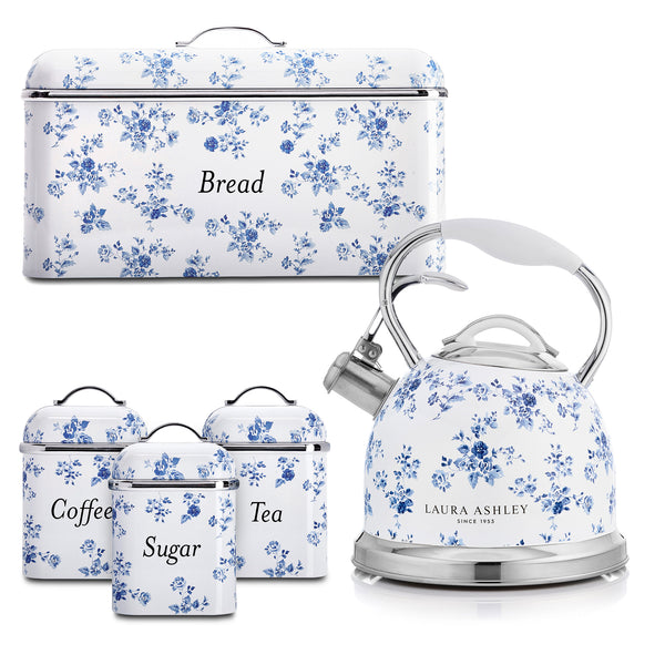 Laura Ashley Stovetop Kettle, Breadbin & Canister Bundle